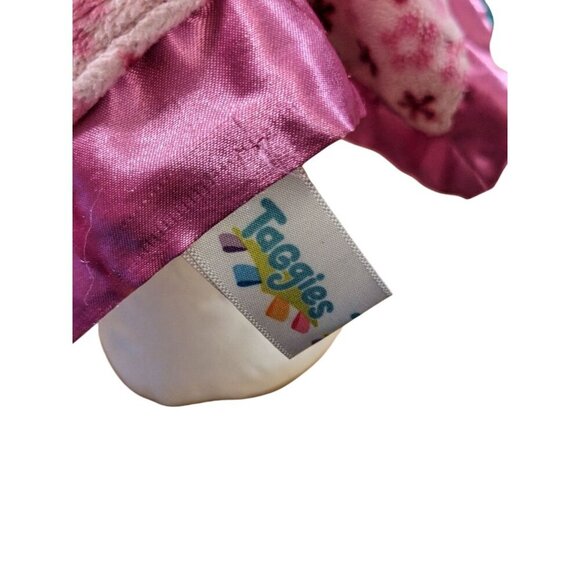 Taggies Teddy Bear Baby Security Blanket Lovey Pink Flower Satin Trim Back Plush - Picture 4 of 5